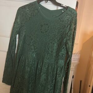 Green Lace Long Sleeve Dress